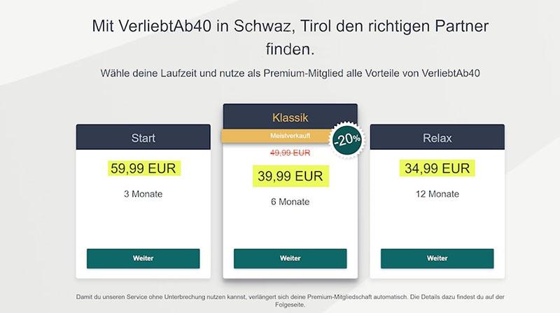 Verliebtab40 Kosten und Mitgliedschaftsmodelle